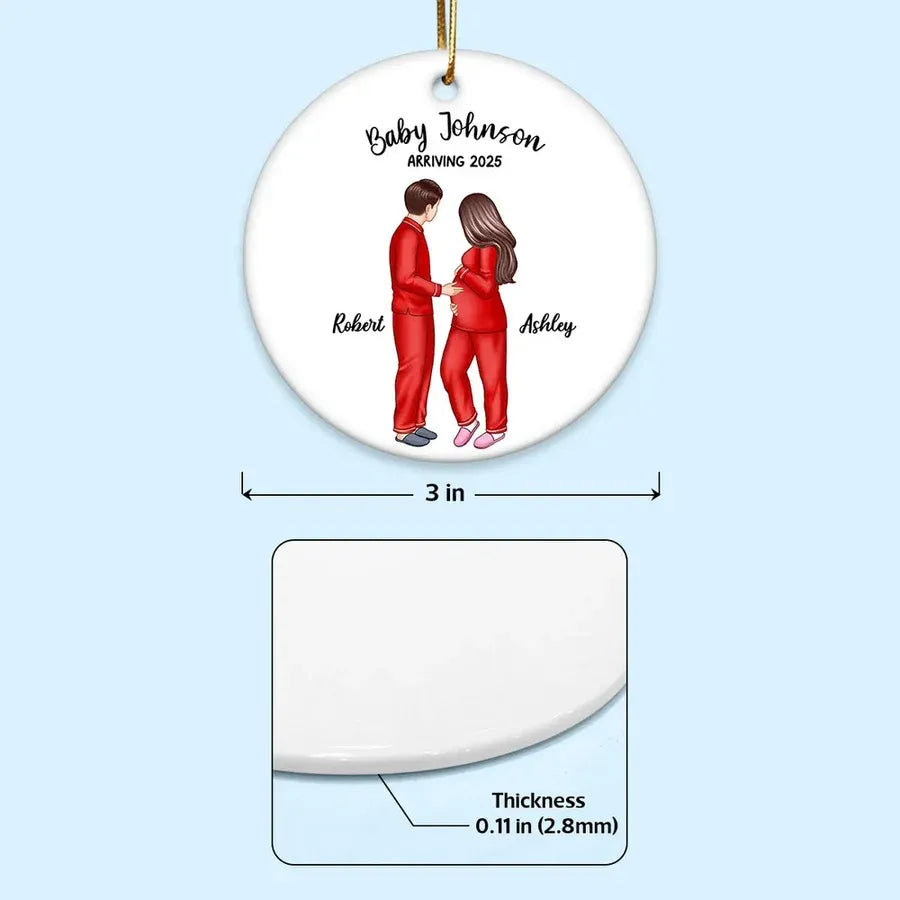 Ceramic Ornament with Expecting Parents Illustration