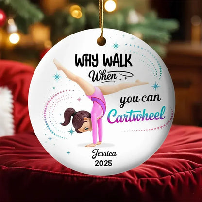 Personalized Gymnast Ornament with Cartwheel Design