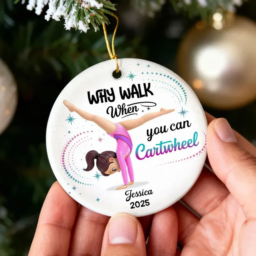 Personalized Gymnast Ornament with Cartwheel Design