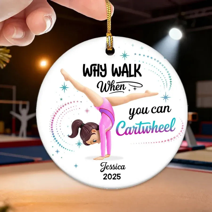Personalized Gymnast Ornament with Cartwheel Design