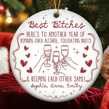 Best Friends Ornament with Red Cheers Line Art