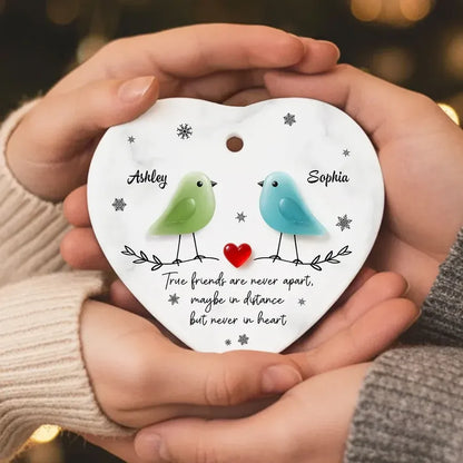 Ceramic Heart Ornament with Birds, Red Heart and Snowflakes