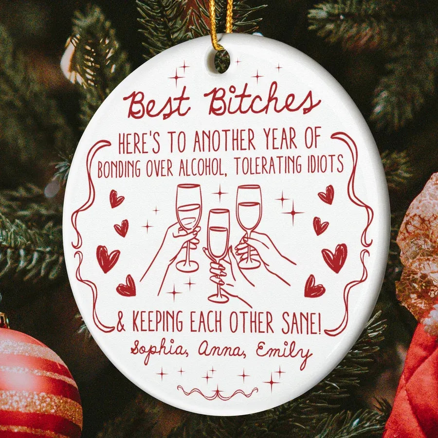 Best Friends Ornament with Red Cheers Line Art