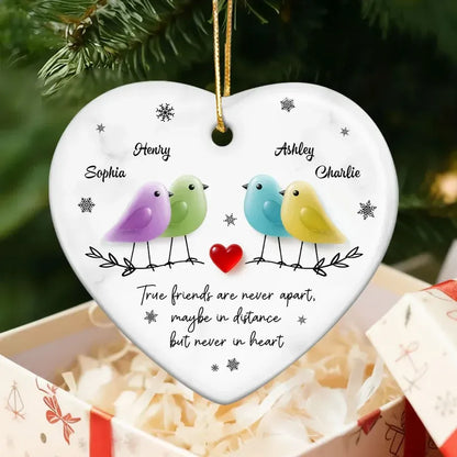 Ceramic Heart Ornament with Birds, Red Heart and Snowflakes
