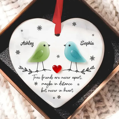 Ceramic Heart Ornament with Birds, Red Heart and Snowflakes