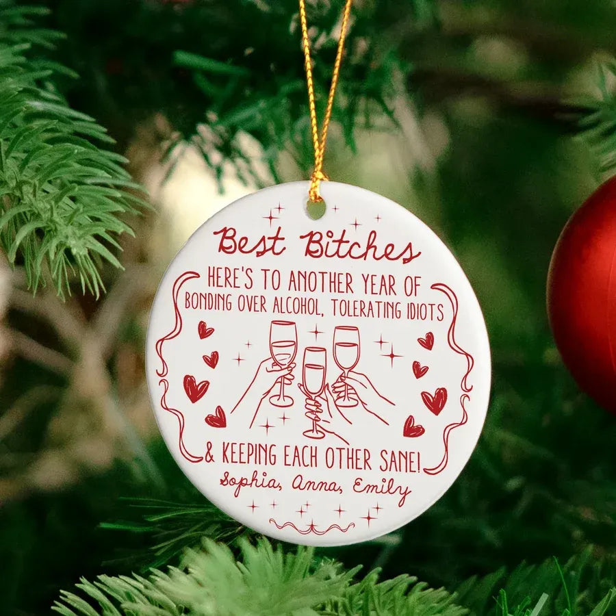 Best Friends Ornament with Red Cheers Line Art