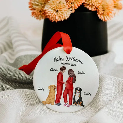 Ceramic Ornament with Expecting Parents Illustration