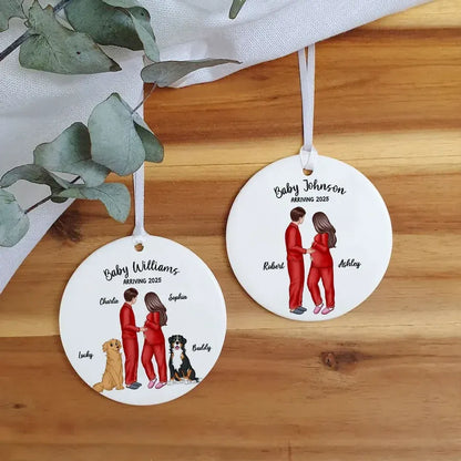 Ceramic Ornament with Expecting Parents Illustration