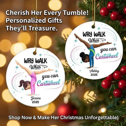 Personalized Gymnast Ornament with Cartwheel Design