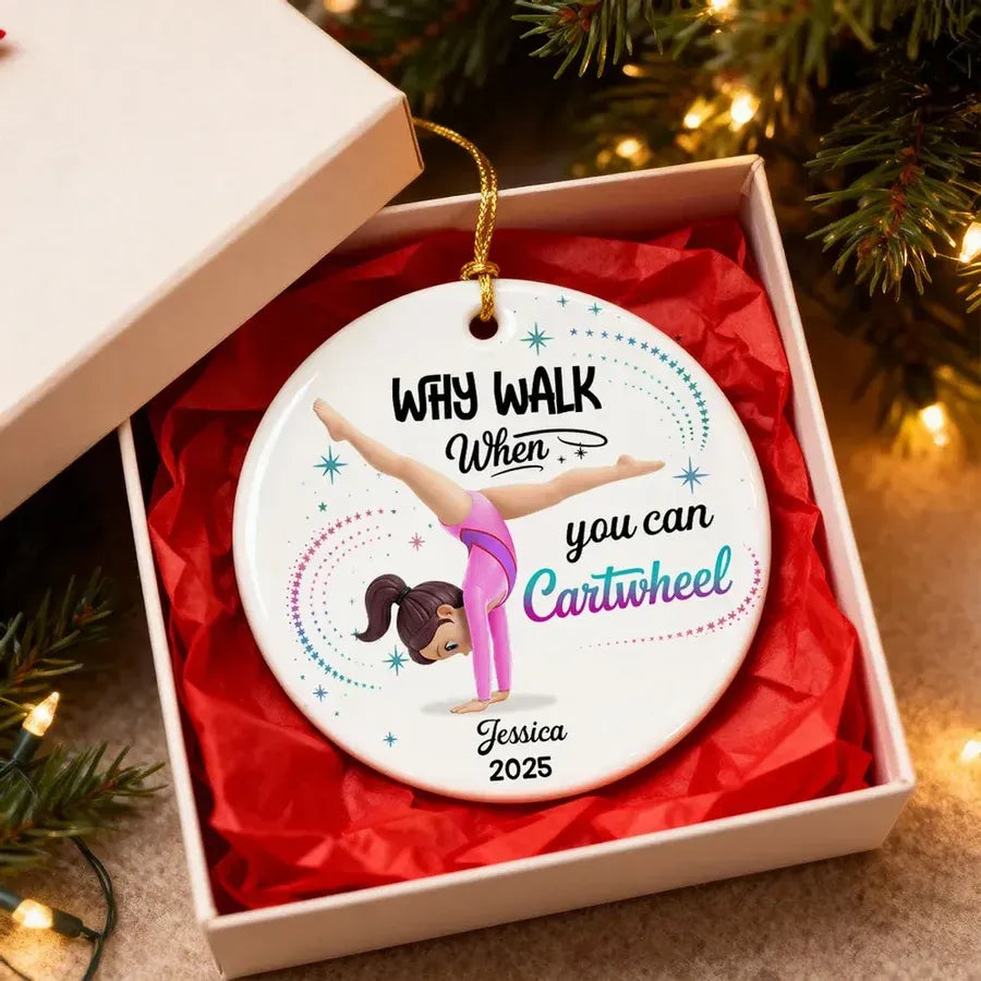 Personalized Gymnast Ornament with Cartwheel Design