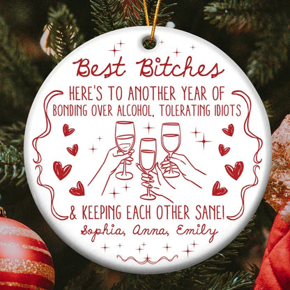 Best Friends Ornament with Red Cheers Line Art