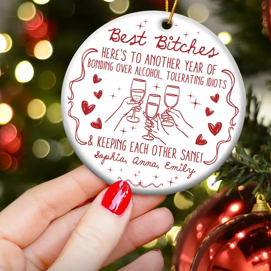 Best Friends Ornament with Red Cheers Line Art