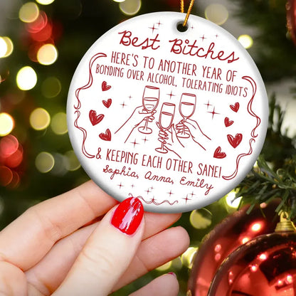Best Friends Ornament with Red Cheers Line Art