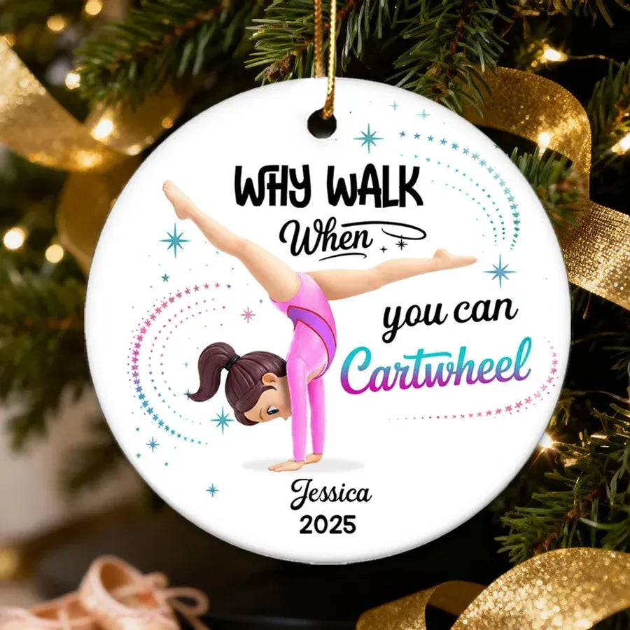 Personalized Gymnast Ornament with Cartwheel Design