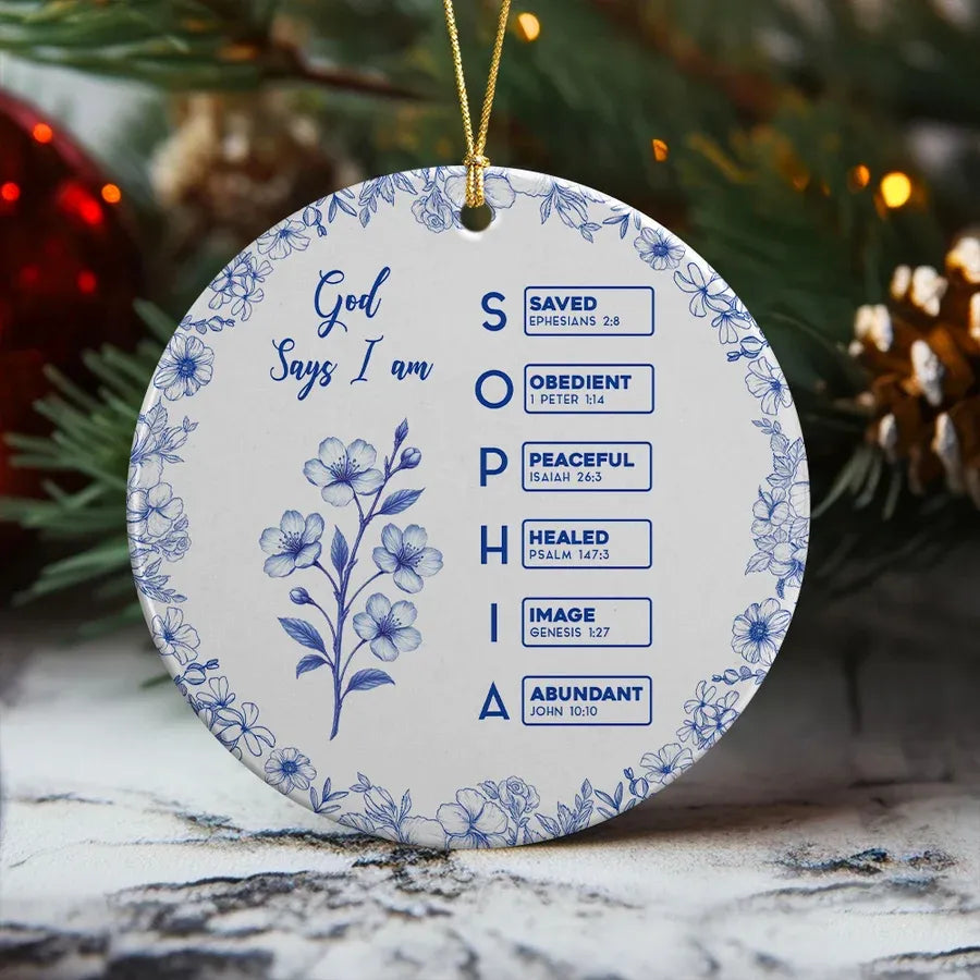 Ceramic Ornament with Bible Verses and Floral Border