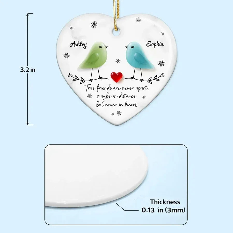 Ceramic Heart Ornament with Birds, Red Heart and Snowflakes